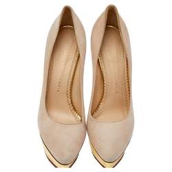Charlotte Olympia Beige Suede Dolly Pumps Size 38.5