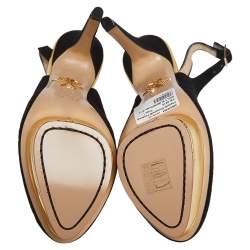 Pre Owned Charlotte Olympia Black Suede Dolly Platform Slingback Sandals Size 37.5