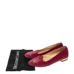 Charlotte Olympia Pink Velvet Embroidered Accent Loafers Size 39