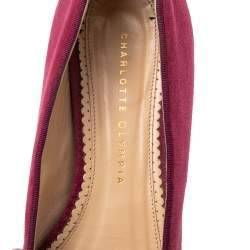 Charlotte Olympia Pink Velvet Embroidered Accent Loafers Size 39