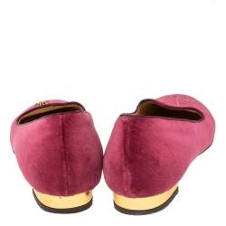 Charlotte Olympia Pink Velvet Embroidered Accent Loafers Size 39