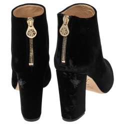 مملوكة مسبقًا Charlotte Olympia Black Velvet Alba Ankle Boots Size 36.5