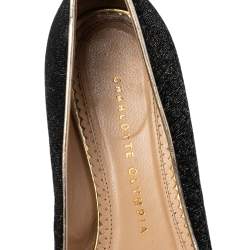 Pre Owned حذاء فلات شارلوت أوليمبيا كيتي قماش لوريكس أسود/ذهبي مقاس 37