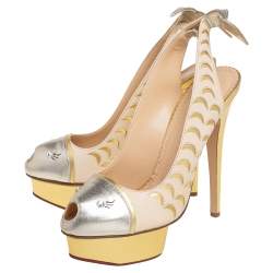 Charlotte Olympia Tri Color Leather Seaside Platform Sandals Size 39