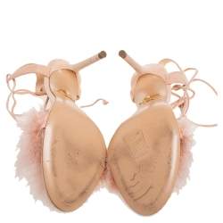 Charlotte Olympia Beige Suede And Feather Embellished Salsa Sandals Size 39