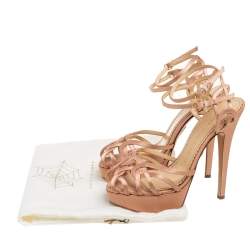 Pre Owned Charlotte Olympia Beige Satin Tiffani Platform Sandals Size  36.5