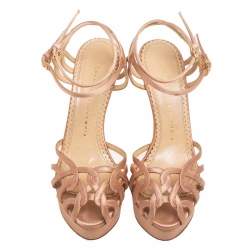 Pre Owned Charlotte Olympia Beige Satin Tiffani Platform Sandals Size  36.5