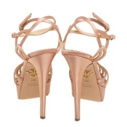 Pre Owned Charlotte Olympia Beige Satin Tiffani Platform Sandals Size  36.5