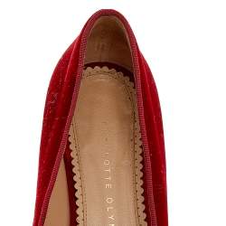 Charlotte Olympia Red Velvet Embroidered Ballet Flats Size 37