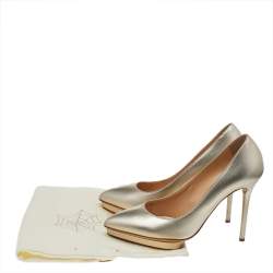 Pre Owned Charlotte Olympia Metallic Gold Leather Monroe Pumps Size 39