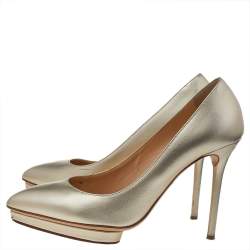 Pre Owned Charlotte Olympia Metallic Gold Leather Monroe Pumps Size 39