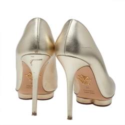 Pre Owned Charlotte Olympia Metallic Gold Leather Monroe Pumps Size 39