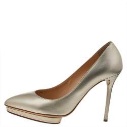 Pre Owned Charlotte Olympia Metallic Gold Leather Monroe Pumps Size 39