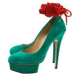 Charlotte Olympia Green Suede Dolly Platform Pumps Size 40