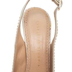 Pre Owned Charlotte Olympia Cream Leather Studded Slingback Sandals Size 36