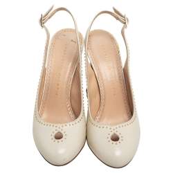 Pre Owned Charlotte Olympia Cream Leather Studded Slingback Sandals Size 36