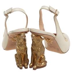Pre Owned Charlotte Olympia Cream Leather Studded Slingback Sandals Size 36
