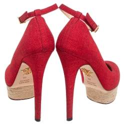 Charlotte Olympia Red Canvas Dolly Platform Pumps Size 38