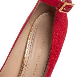 Charlotte Olympia Red Canvas Dolly Platform Pumps Size 38