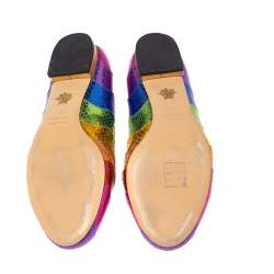 Pre Owned حذاء باليرينا فلات شارلوت اوليمبيا مطرز وجه كيتي جلد مطبوع ثعبان متعدد الألوان ميتالك مقاس 37.5