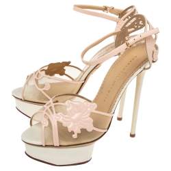 مملوكة مسبقًا Charlotte Olympia Pink/White Patent Leather and Mesh Peep Toe Platform Sandals Size 38