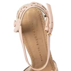 مملوكة مسبقًا Charlotte Olympia Pink/White Patent Leather and Mesh Peep Toe Platform Sandals Size 38