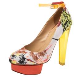Charlotte Olympia Multicolor Fabric Dolly Platform Ankle Strap  Pump Size 38