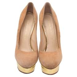 Charlotte Olympia Brown Suede Dolly Platform Pumps Size 37.5