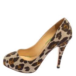 Charlotte Olympia Tricolor Animal Print Canvas Platform Pumps Size 38