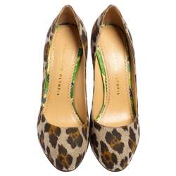 Charlotte Olympia Tricolor Animal Print Canvas Platform Pumps Size 38