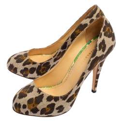 Charlotte Olympia Tricolor Animal Print Canvas Platform Pumps Size 38