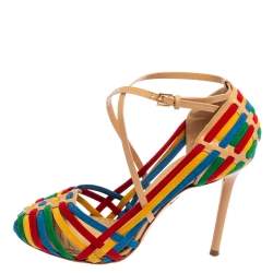 Pre Owned Charlotte Olympia Multicolor Suede And Leather X Strap Retro Pumps Size 37