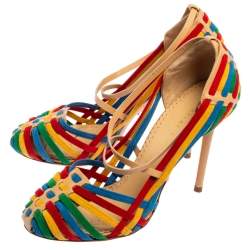 Pre Owned Charlotte Olympia Multicolor Suede And Leather X Strap Retro Pumps Size 37
