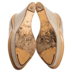 Pre Owned Charlotte Olympia Dark Beige Canvas Carmen Wedge Pumps Size 38