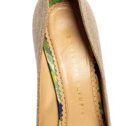 Pre Owned Charlotte Olympia Dark Beige Canvas Carmen Wedge Pumps Size 38