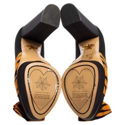 Charlotte Olympia Black/Orange Zebra Print Satin Dolly Bow Pumps Size 37.5