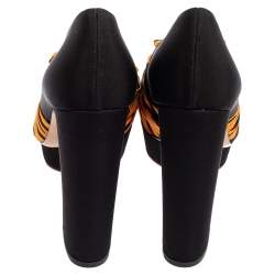Charlotte Olympia Black/Orange Zebra Print Satin Dolly Bow Pumps Size 37.5