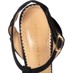 Pre Owned صندل شارلوت اوليمبيا قماش أسود مزين فيونكة سير كاحل حرف تي مقاس 37.5