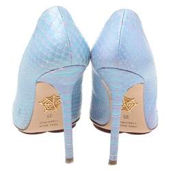 Charlotte Olympia Blue Python Leather Monroe Pointed Toe Pumps Size 35