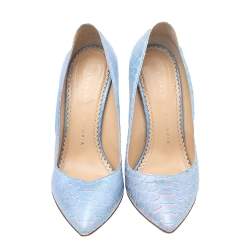 Charlotte Olympia Blue Python Leather Monroe Pointed Toe Pumps Size 35