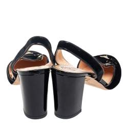 Pre Owned Charlotte Olympia Black Velvet and Patent Leather Trim Cat Embroidered Slingback Sandals Size 41