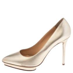 Pre Owned حذاء كعب عالي شارلوت أوليمبيا مونرو جلد ذهبي ميتاليك مقدمة مدببة مقاس 41