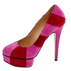 Pre Owned Charlotte Olympia Pink/Red Suede Striped Priscilla Platform Pumps Size 38