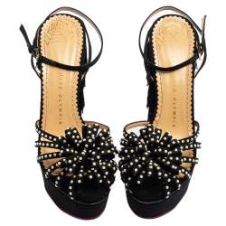 Charlotte Olympia Black Satin Miss Cha Cha Platform Sandals Size 37