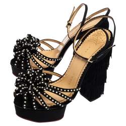 Charlotte Olympia Black Satin Miss Cha Cha Platform Sandals Size 37