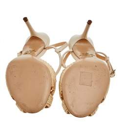 Pre Owned Charlotte Olympia Beige Jute And Leather Slingback Sandals Size 38