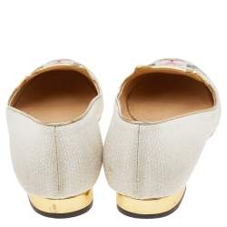 مملوكة مسبقًا حذاء باليرينا فلات شارلوت أوليمبيا ايموتيكات شيكي كيتي كانفاس مطرز أبيض مقاس 39