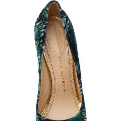 Charlotte Olympia Green Printed Velvet Dolly Platform Pumps Size 36