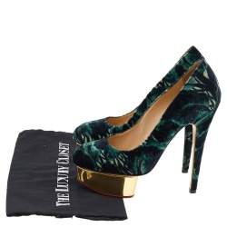 Charlotte Olympia Green Printed Velvet Dolly Platform Pumps Size 36