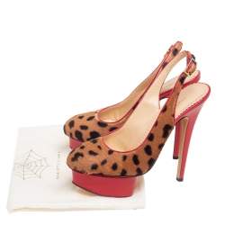 Charlotte Olympia Red/Brown Leopard Calfhair and Leather Dolly Slingback Pumps Size 37.5